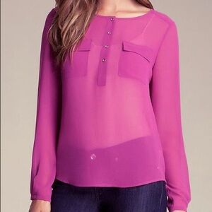 BEBE || Button-Up Sheer Long Sleeve Top in Magenta - SZ S/P